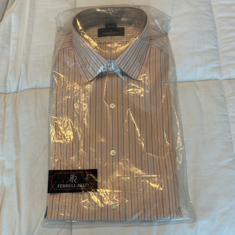 Ferrell Reed Men Long Sleeve 15 1/2 Pink Pin Striped Shirt